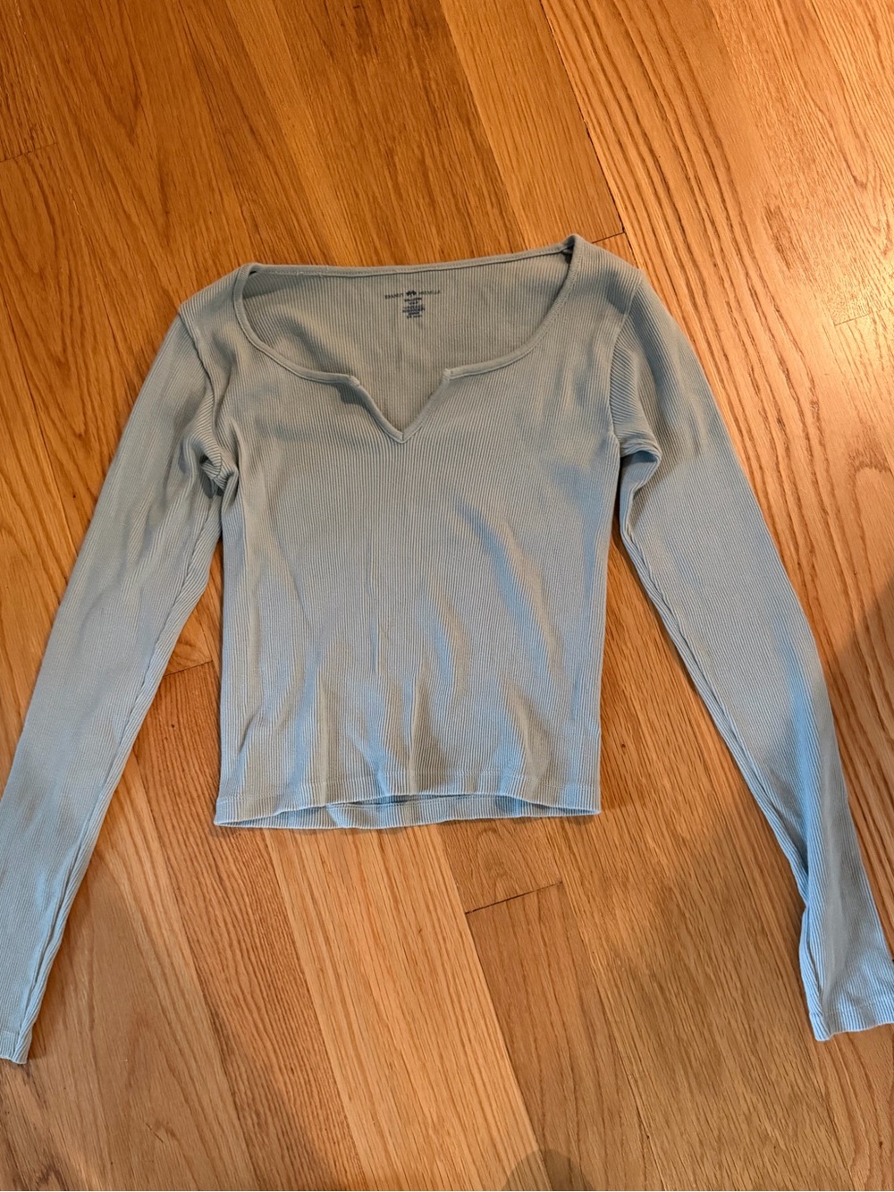 Brandy Melville Pale Blue Ribbed V-Notch Long Sleeve Top